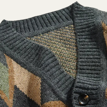 Men's Vintage Geometric Cardigan Button Up