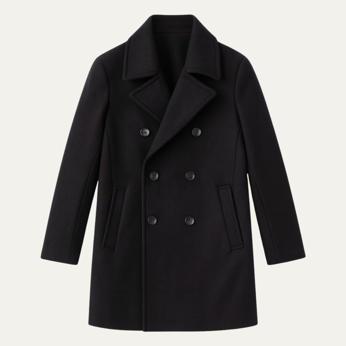 Men's Double Breasted Wool Peacoat Black - Vonnera