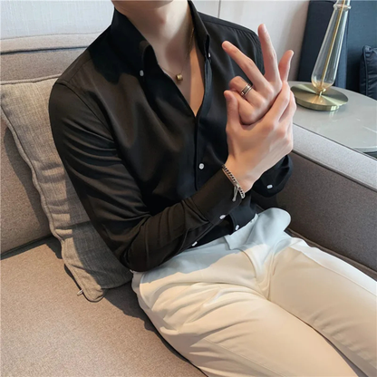 Men's Slim Fit Collar Shirt Wrinkle Casual