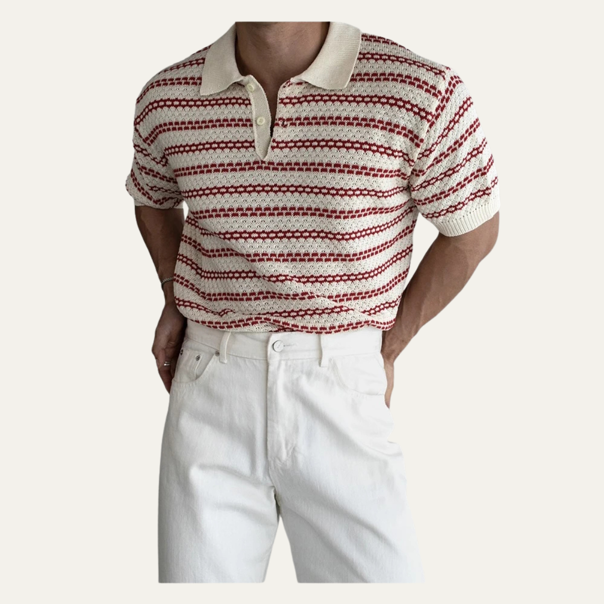 Men's Striped Polo Shirt Knit Collar Navy Blue
