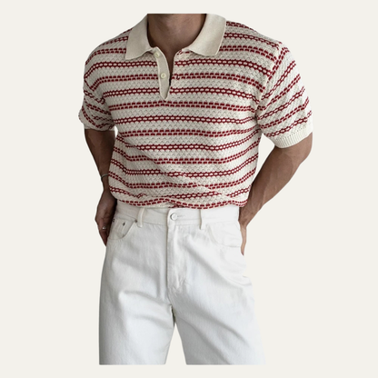 Men's Striped Polo Shirt Knit Collar Navy Blue