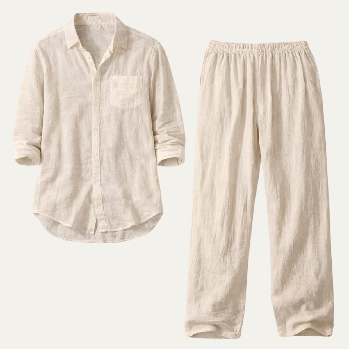 Mens Linen Two Piece Set Shirt Pants Casual - Vonnera