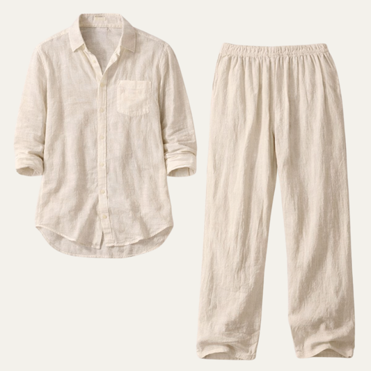 Mens Linen Two Piece Set Shirt Pants Casual - Vonnera