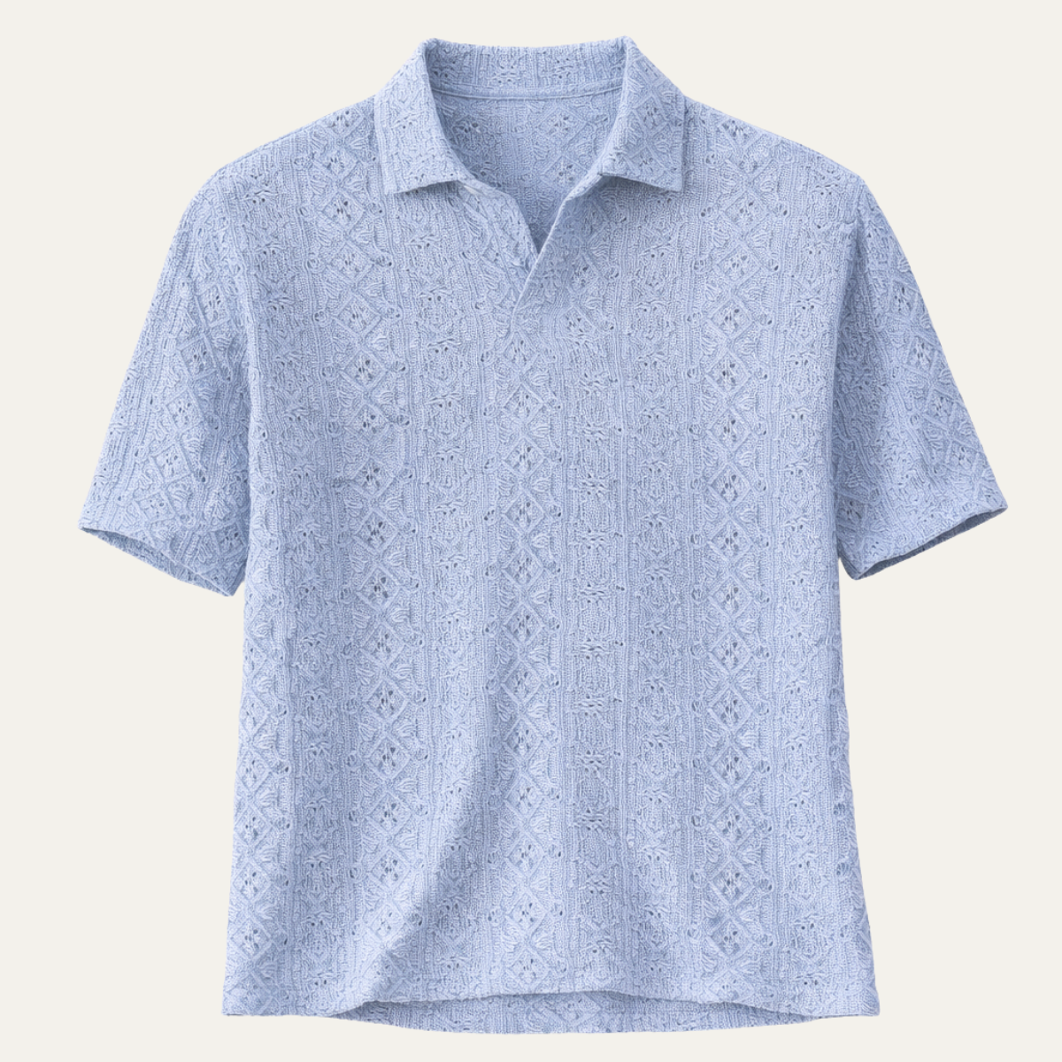 Men's Crochet Knit Polo Shirt Short Sleeve Light Blue - Vonnera