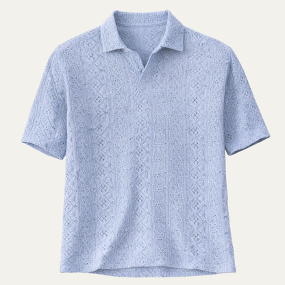 Men's Crochet Knit Polo Shirt Short Sleeve Light Blue - Vonnera
