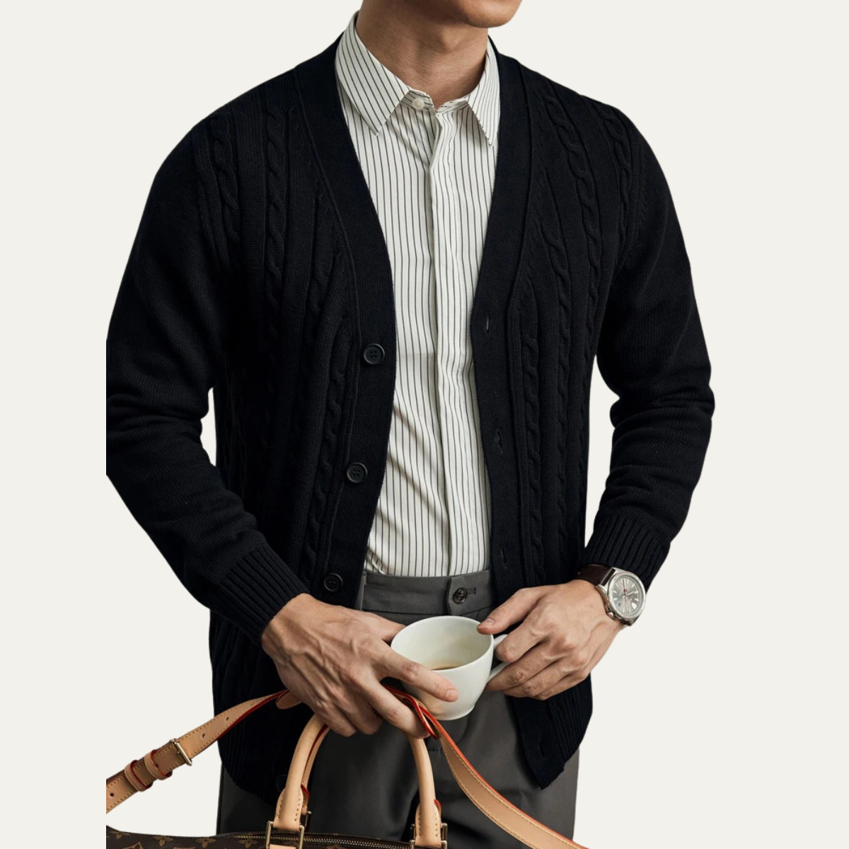 Men's Classic Cable Knit Cardigan Button Up Sweater
