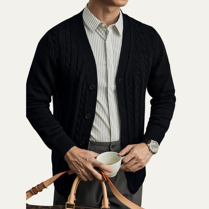 Men's Classic Cable Knit Cardigan Button Up Sweater