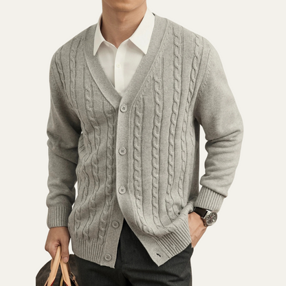 Men's Classic Cable Knit Cardigan Button Up Sweater