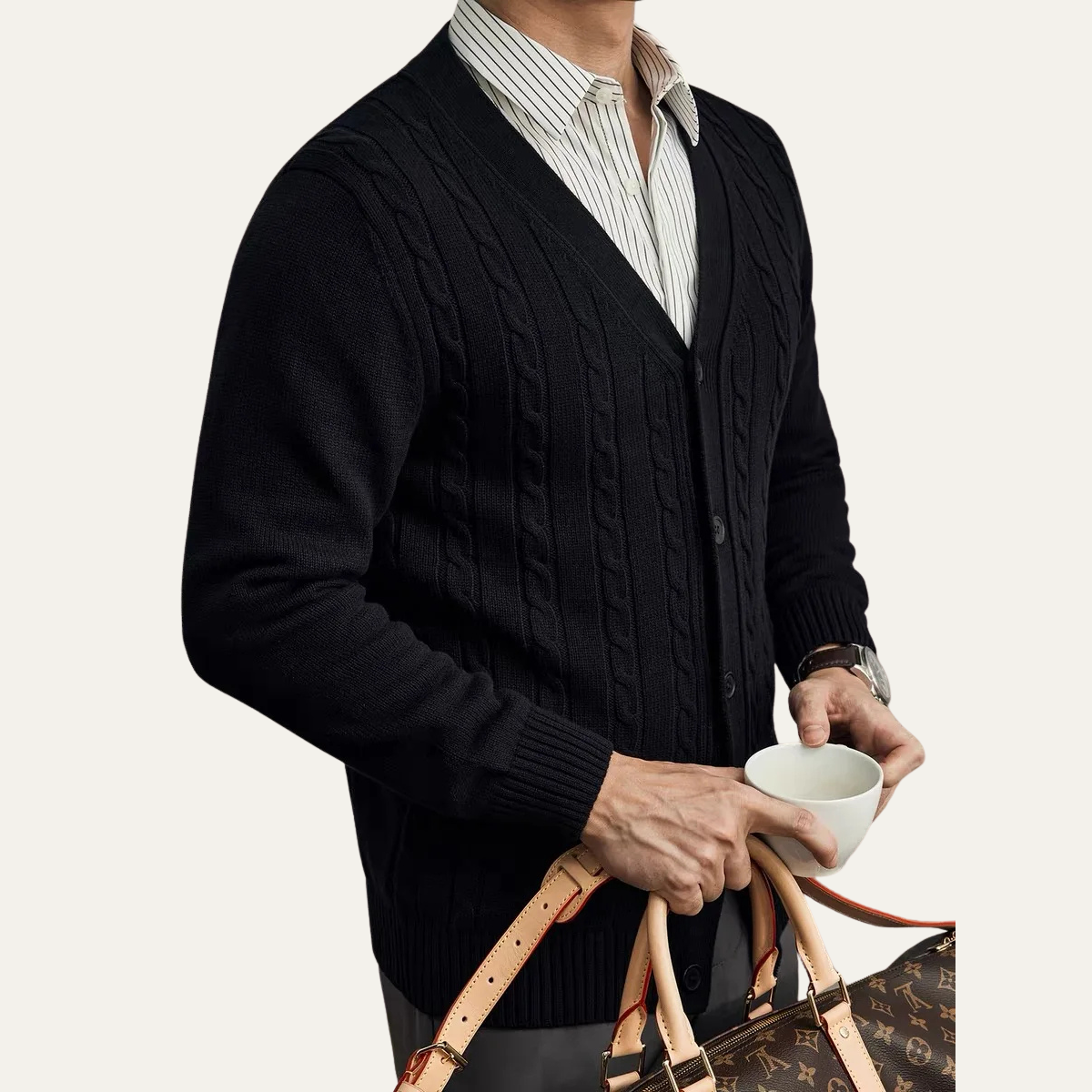 Men's Classic Cable Knit Cardigan Button Up Sweater