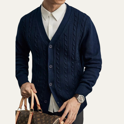 Men's Classic Cable Knit Cardigan Button Up Sweater