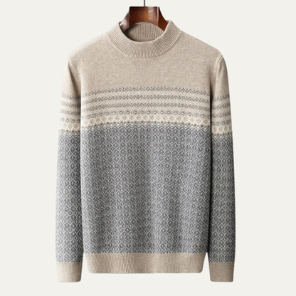 Men's Thick Jacquard Knit Sweater High Collar
