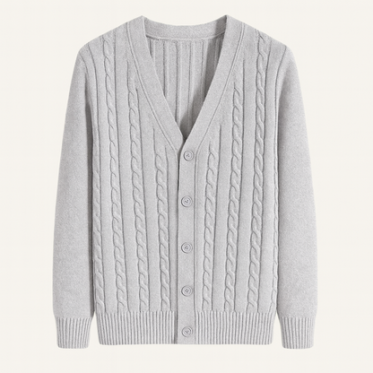 Men's Classic Cable Knit Cardigan Button Up Sweater - Vonnera