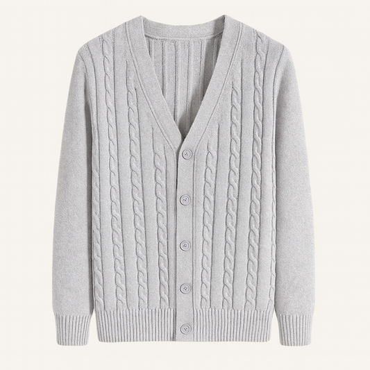 Men's Classic Cable Knit Cardigan Button Up Sweater - Vonnera