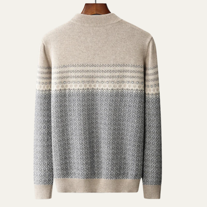 Men's Thick Jacquard Knit Sweater High Collar