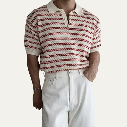 Men's Striped Polo Shirt Knit Collar Navy Blue