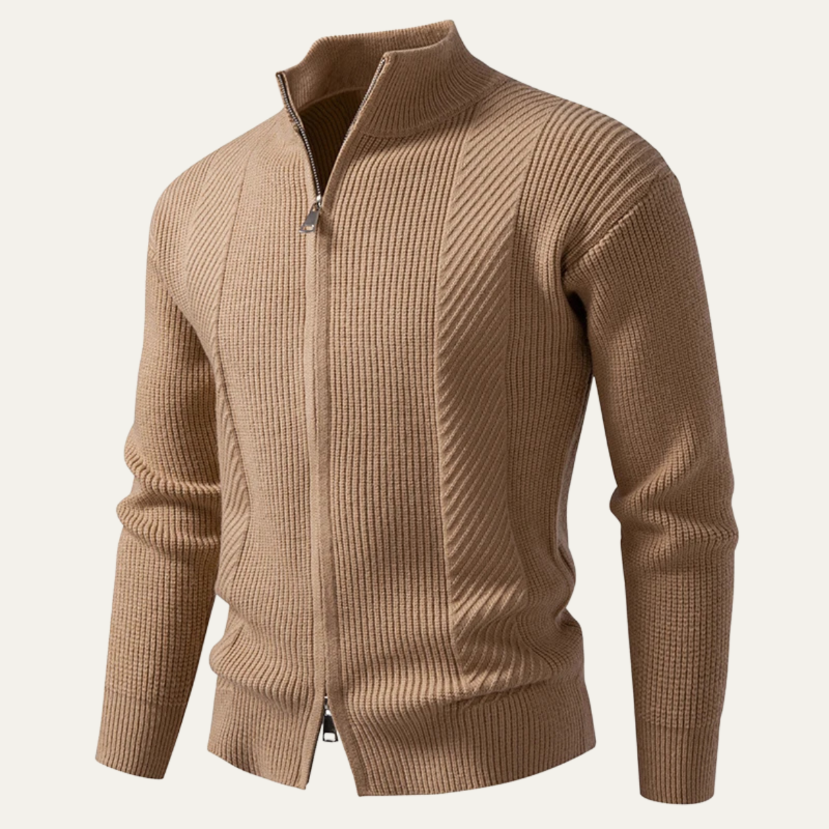 Men's Ribbed Knit Sweater Zip Up Casual Navy