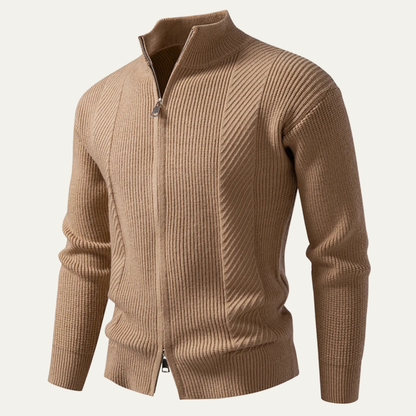 Men's Ribbed Knit Sweater Zip Up Casual Navy