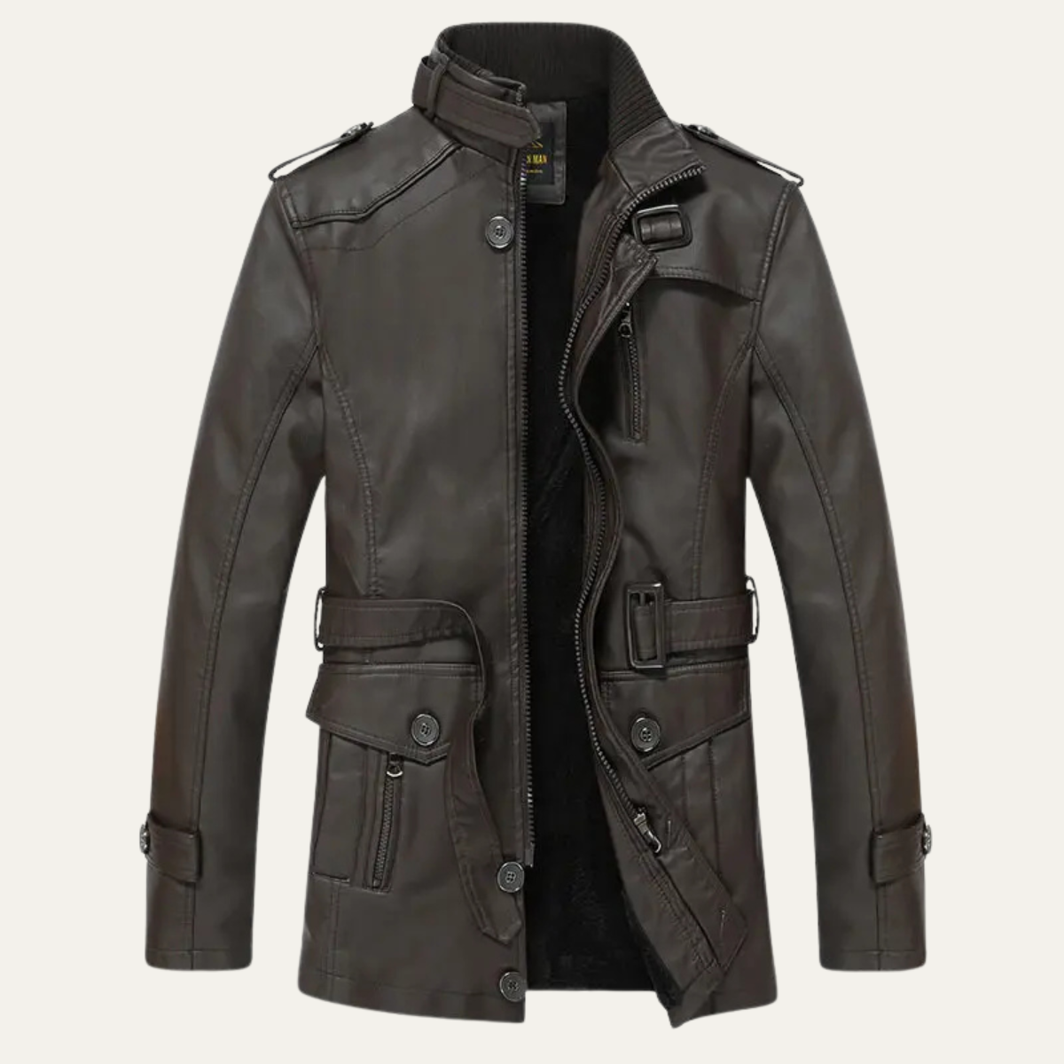 Men's Classic Leather Jacket with Belt