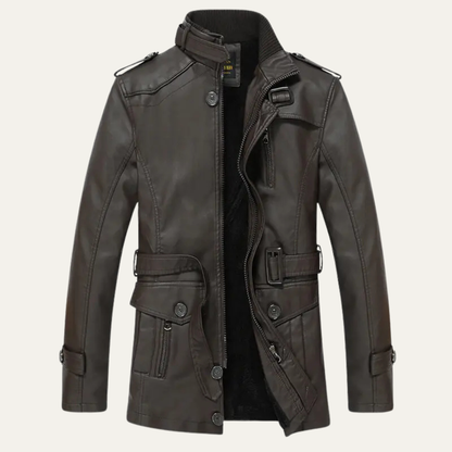 Men's Classic Leather Jacket with Belt