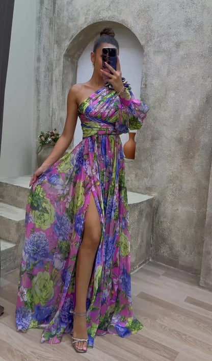 Women's One-Shoulder Maxi Dress Side Slit - Vonnera