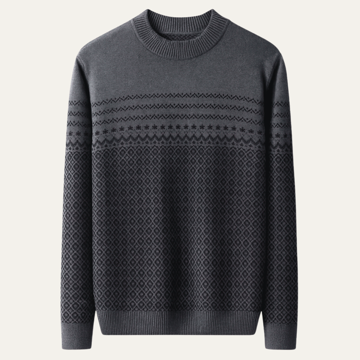 Men's Thick Jacquard Knit Sweater High Collar - Vonnera