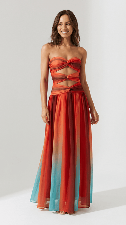 Women's Strapless Red Maxi Dress - Vonnera