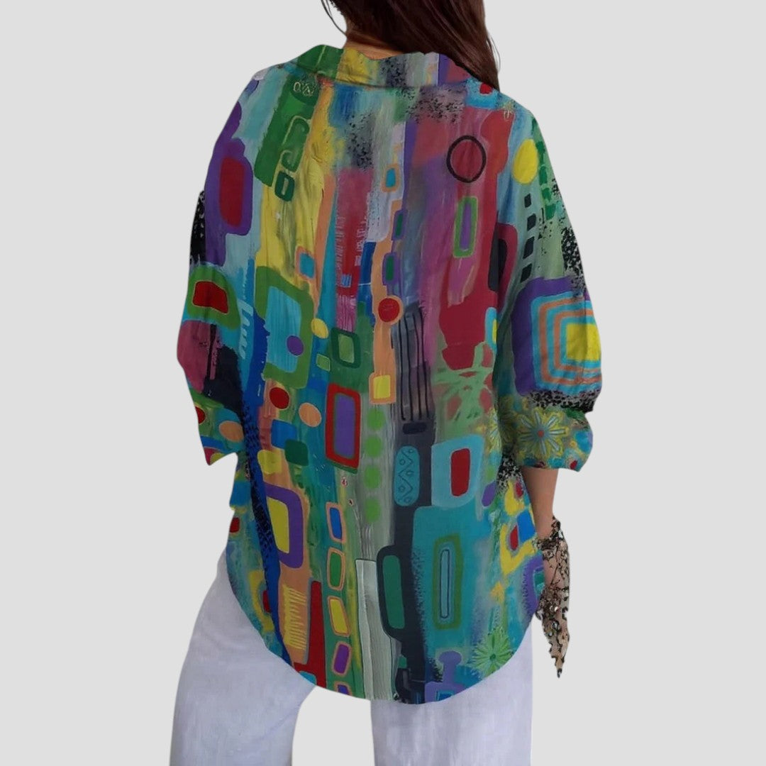 Women's Long Sleeve Abstract Print Blouse