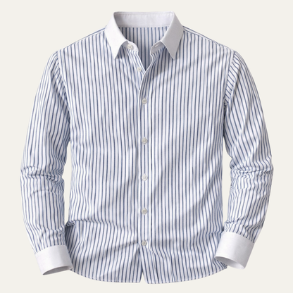 Men's Classic Dress Shirt Blue Stripe Cotton Formal - Vonnera