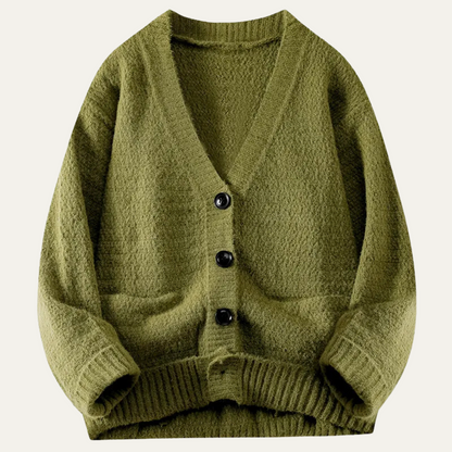 Men's V Neck Knit Cardigan Button Up Sweater