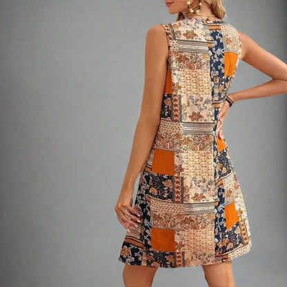 Women's Patchwork Print Sleeveless Mini Dress