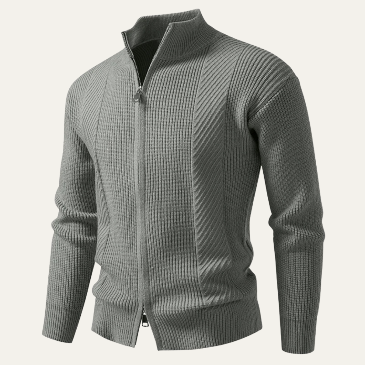 Men's Ribbed Knit Sweater Zip Up Casual Navy