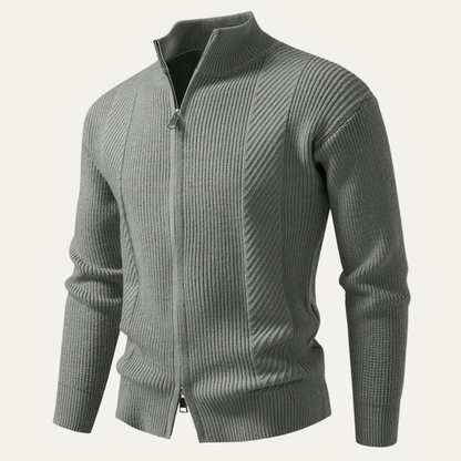 Men's Ribbed Knit Sweater Zip Up Casual Navy
