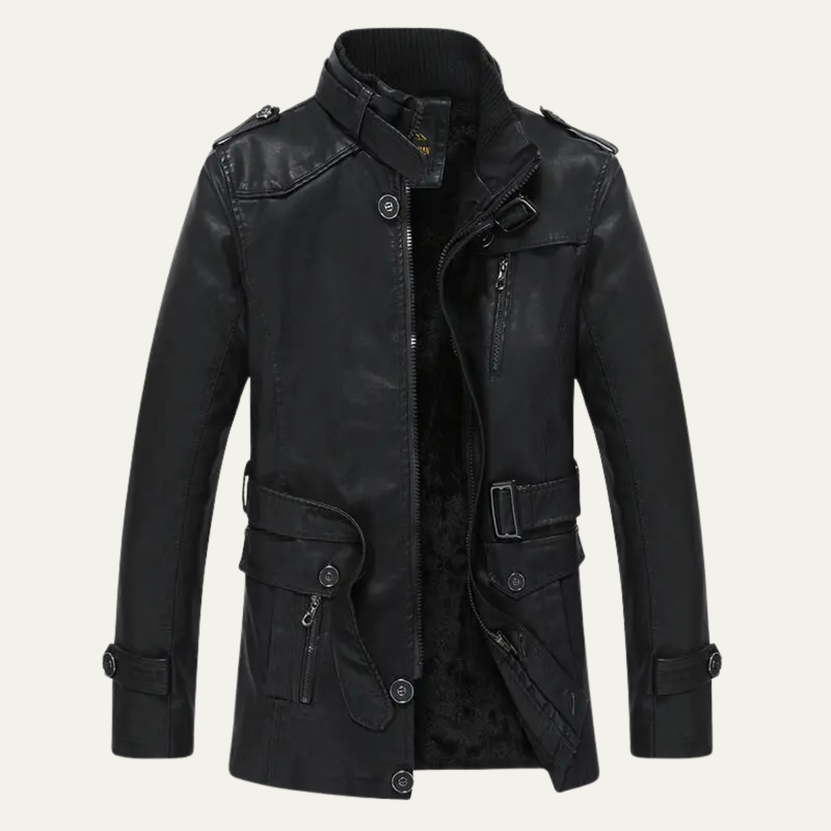 Men's Classic Leather Jacket with Belt
