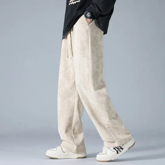 Men's Relaxed Fit Ribbed Drawstring Pants Casual Comfort - Vonnera