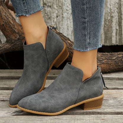Women's Pointed Toe Ankle Boots Low Block Heel