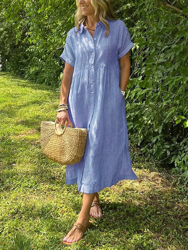 Women's Striped Button Front Dress - Vonnera