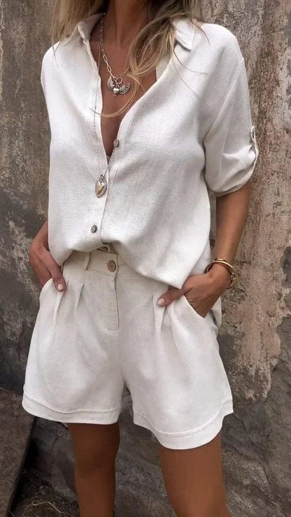 Women's Two Piece Collared Short Sleeve Set