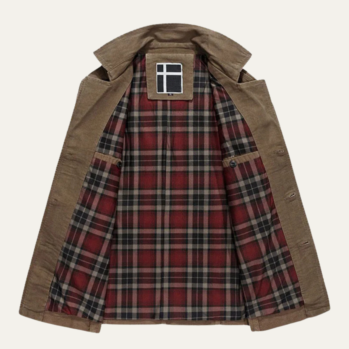 Men's Wool Winter Coat Double Breasted Plaid Lining