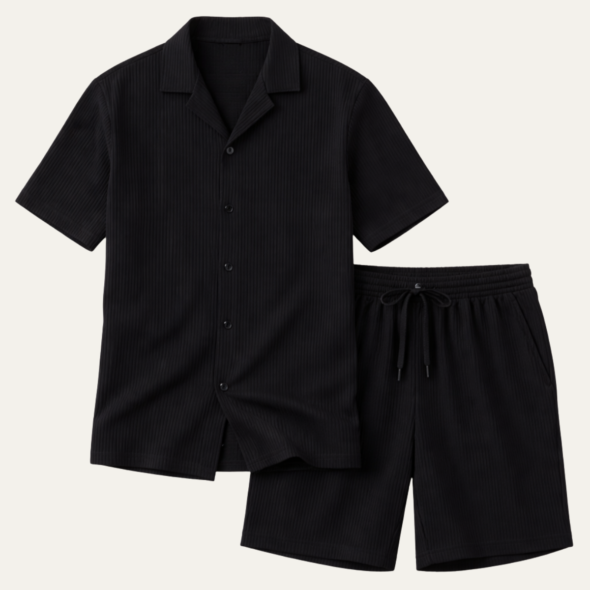 Men's Casual Summer Ribbed Shirt And Shorts Set - Vonnera