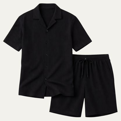 Men's Casual Summer Ribbed Shirt And Shorts Set - Vonnera