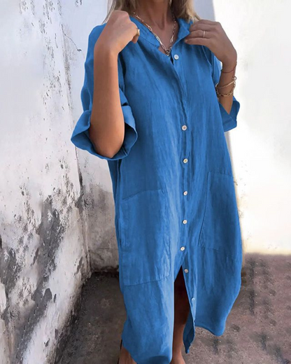 Women's Relaxed Fit Button Front Casual Dress