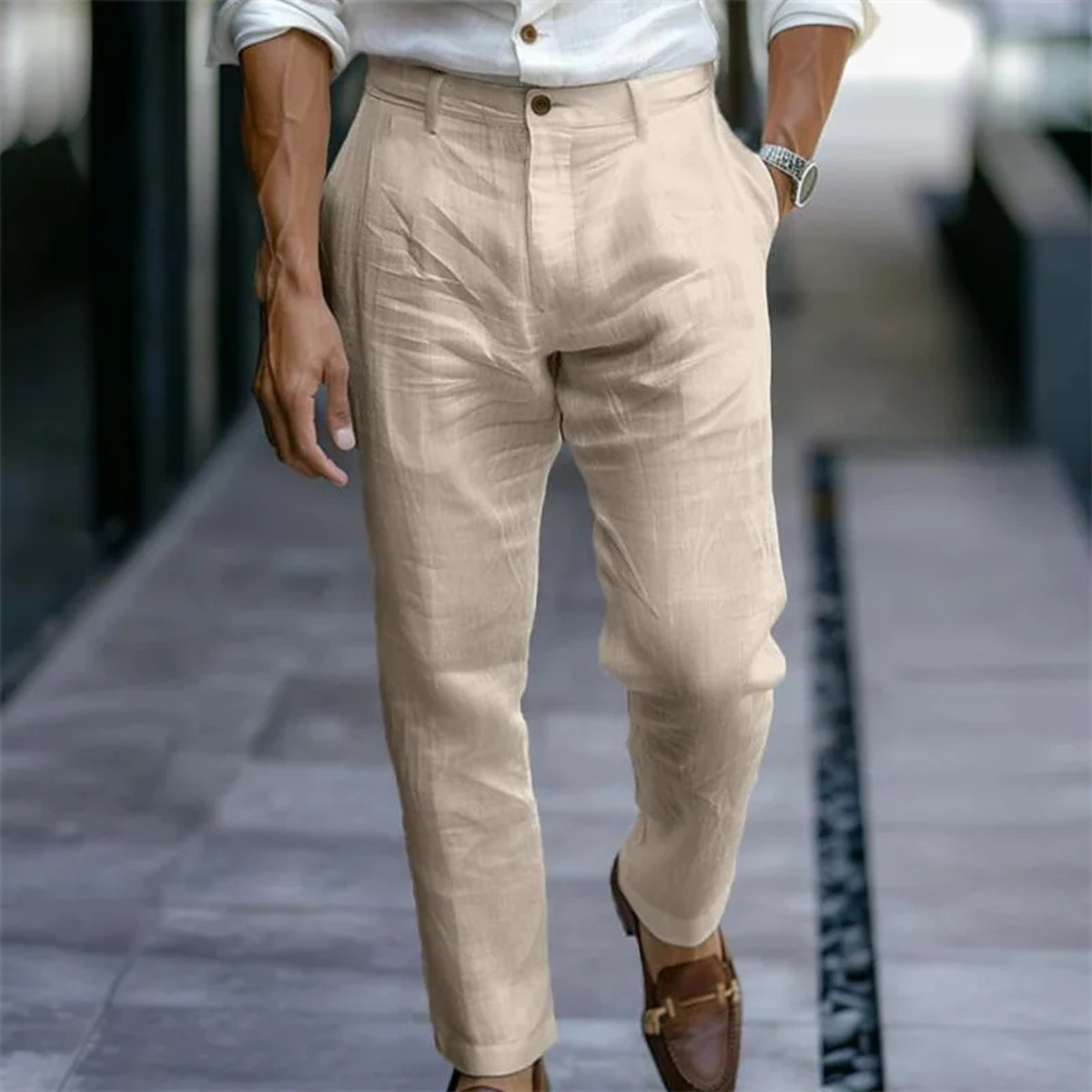 Men's Slim Fit Linen Dress Pants Lightweight