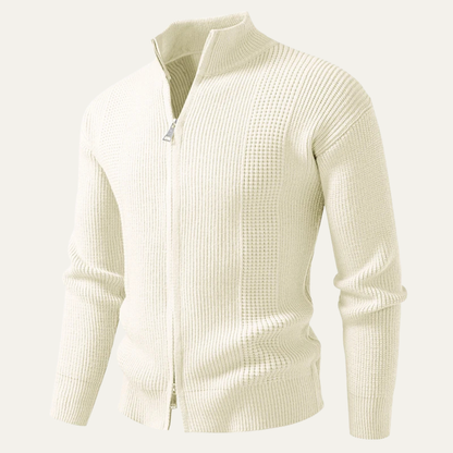 Men's Ribbed Knit Sweater Zip Up Casual Navy