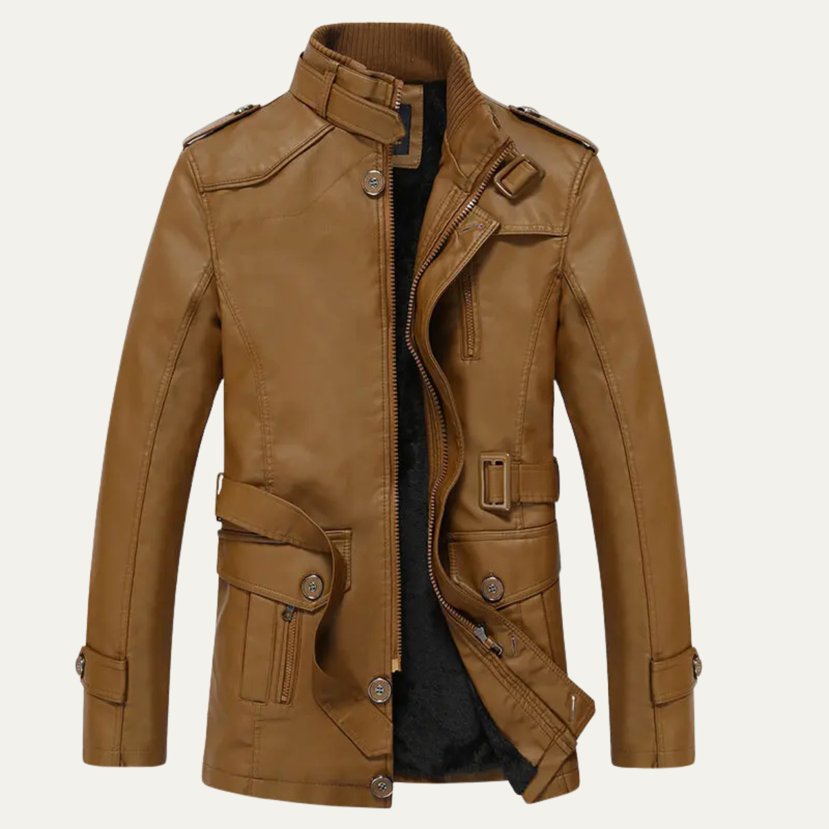 Men's Classic Leather Jacket with Belt - Vonnera