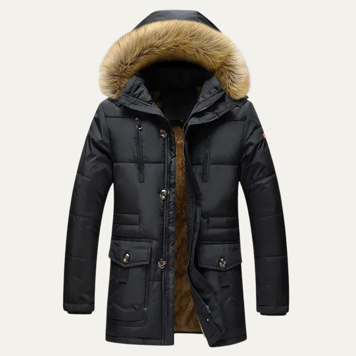 Men's Winter Parka Jacket Fur Hooded Warm