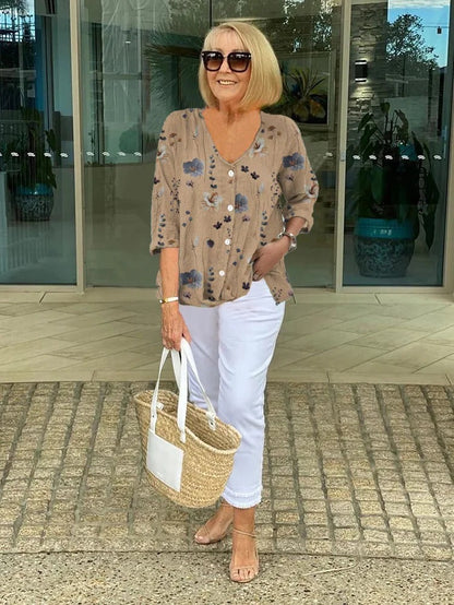 Women's V-Neck Floral Blouse