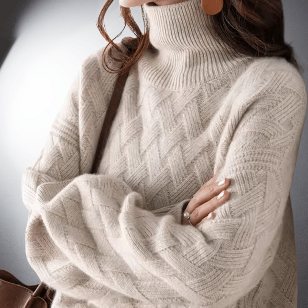 Women's Diamond Weave Turtleneck Sweater - Vonnera