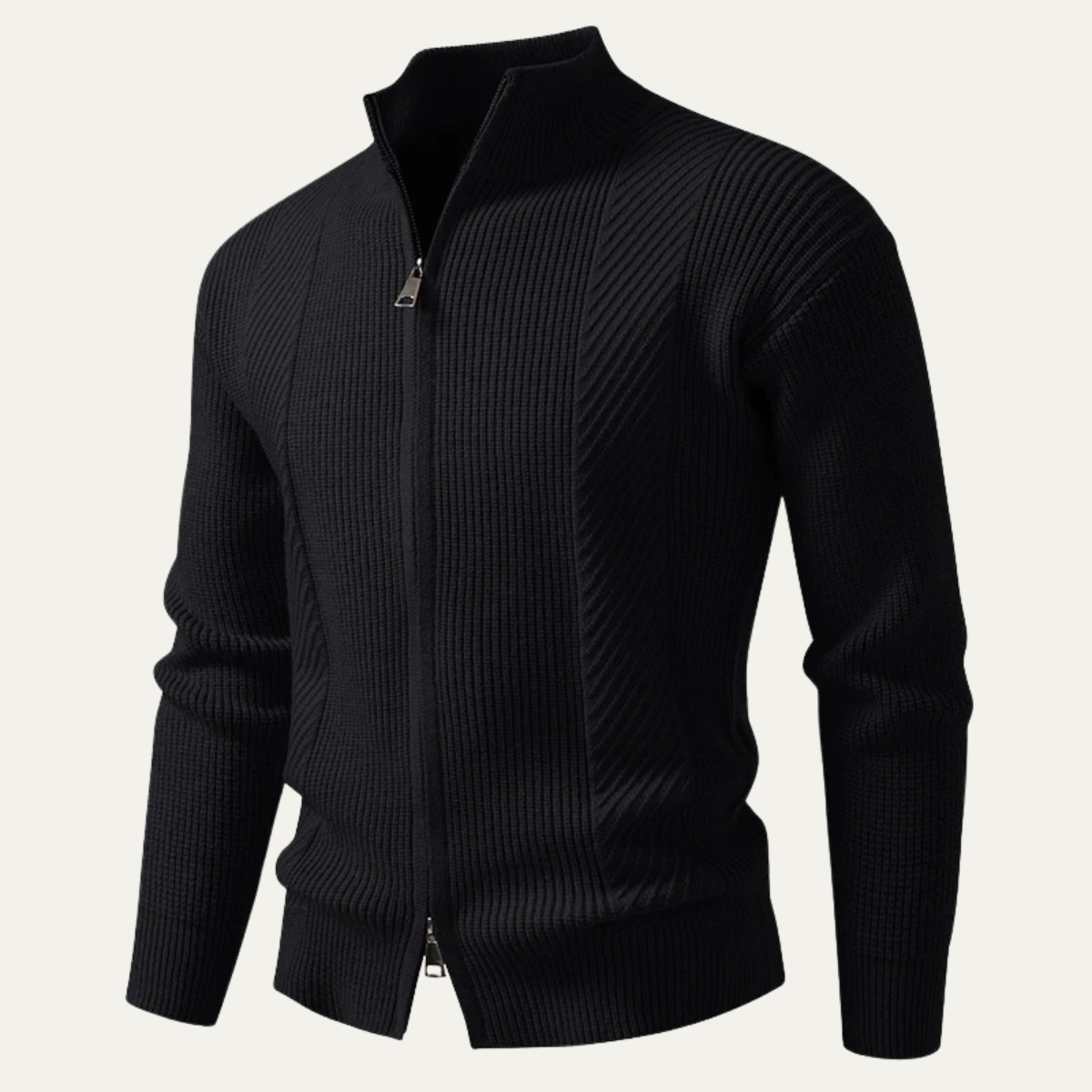 Men's Ribbed Knit Sweater Zip Up Casual Navy