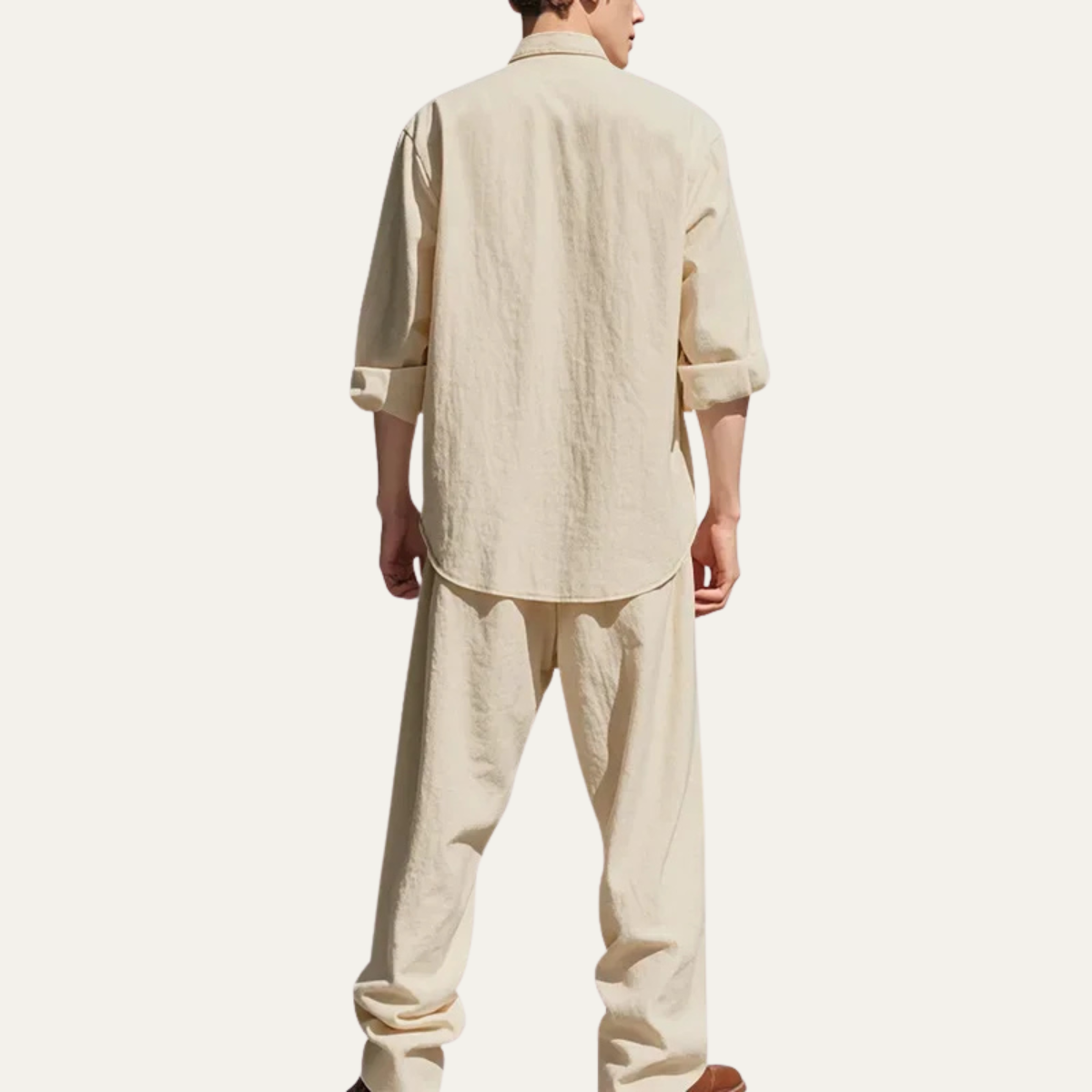 Mens Linen Two Piece Set Shirt Pants Casual