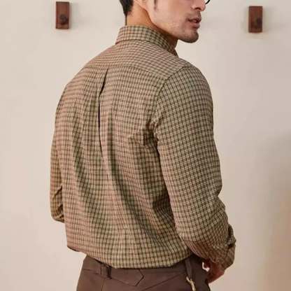 Men's Checkered Dress Shirt Vintage Style Cotton